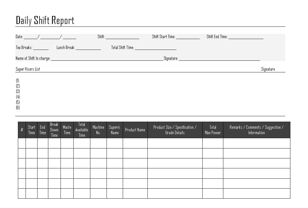 Daily Shift Report - Inside Shift Report Template