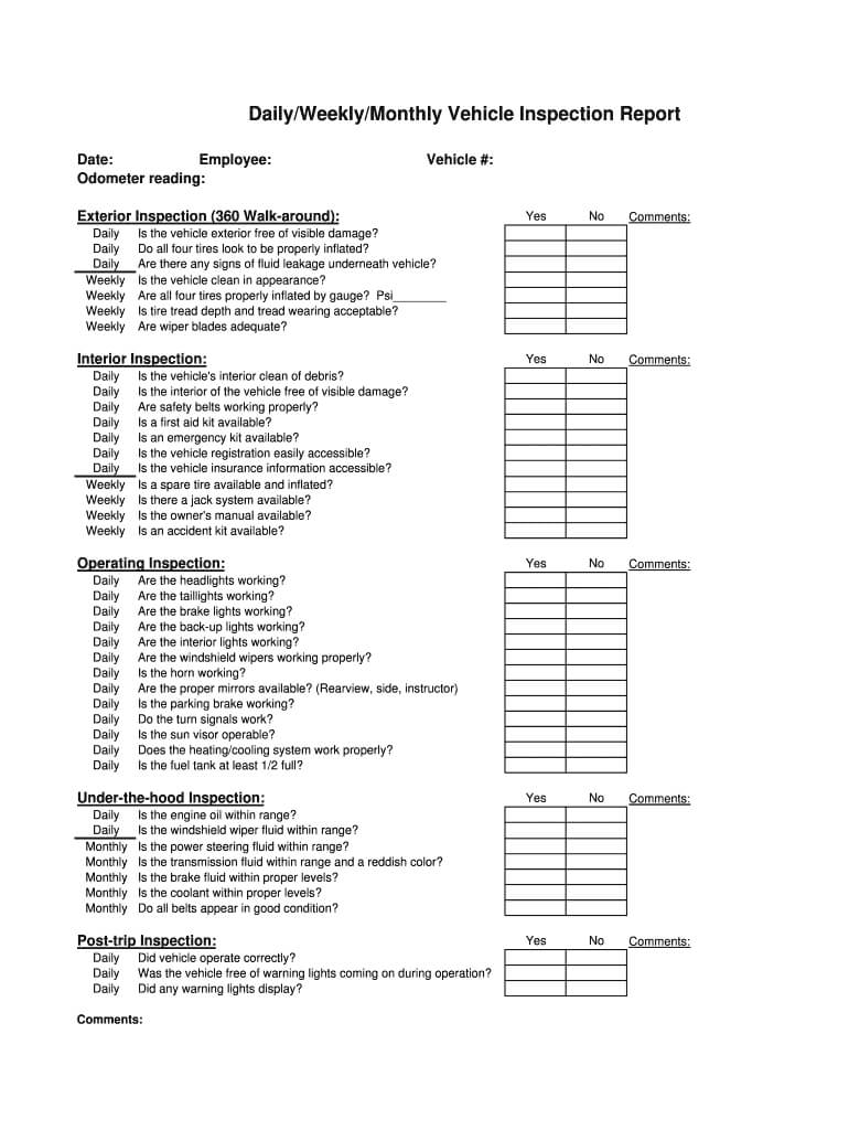 Daily Vehicle Inspection – Fill Online, Printable, Fillable Within Vehicle Inspection Report Template
