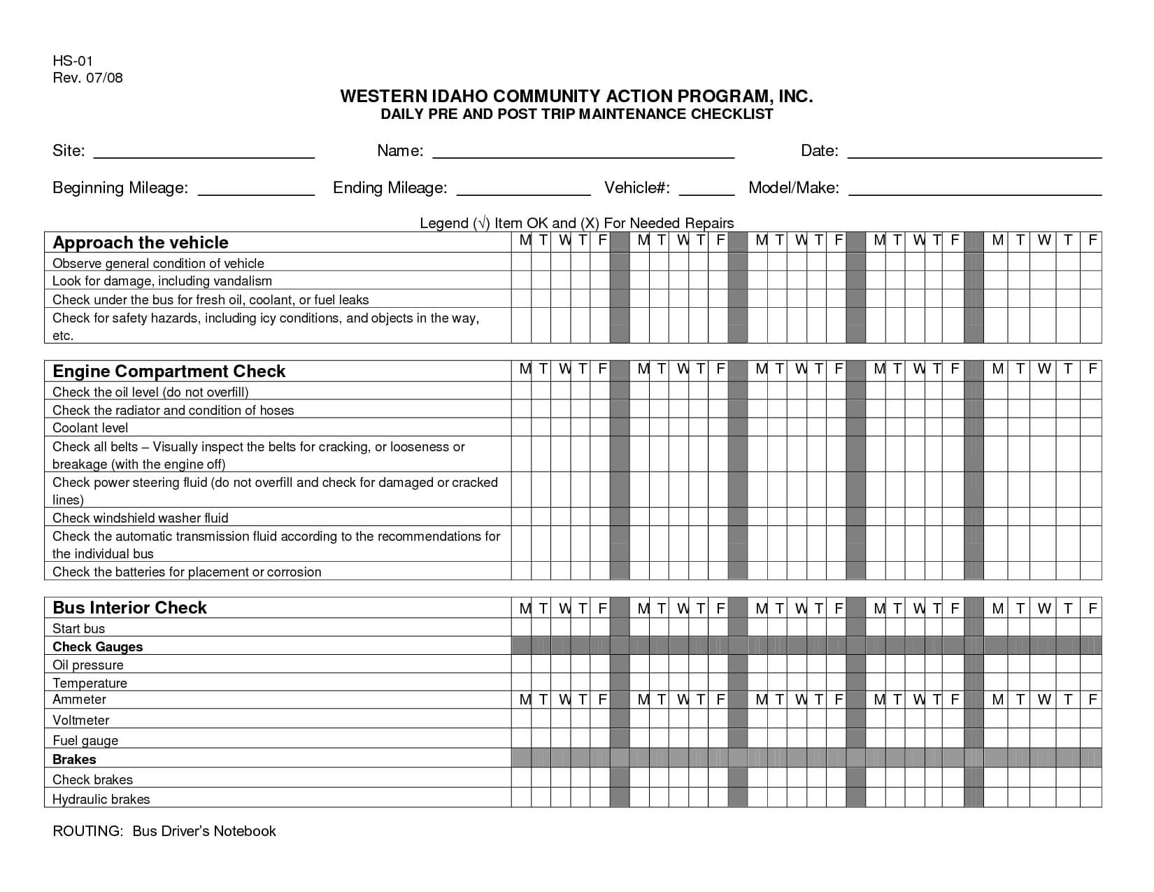 Daily Vehicle Maintenance Checklist Template … | New Stuff For Vehicle Checklist Template Word