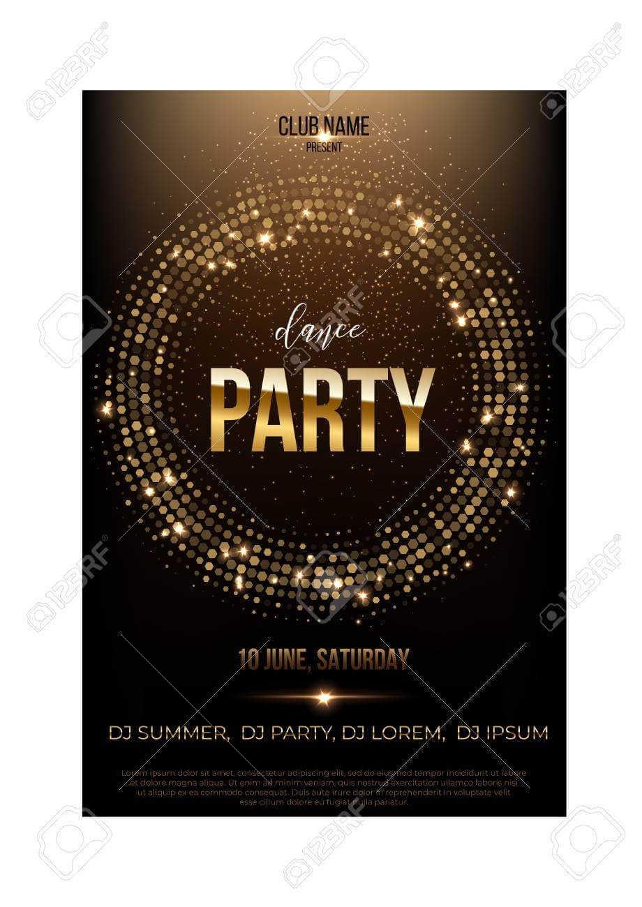 Dance Party Flyer Template. Golden Words, Spot Lights And Glitter.. Within Dance Flyer Template Word
