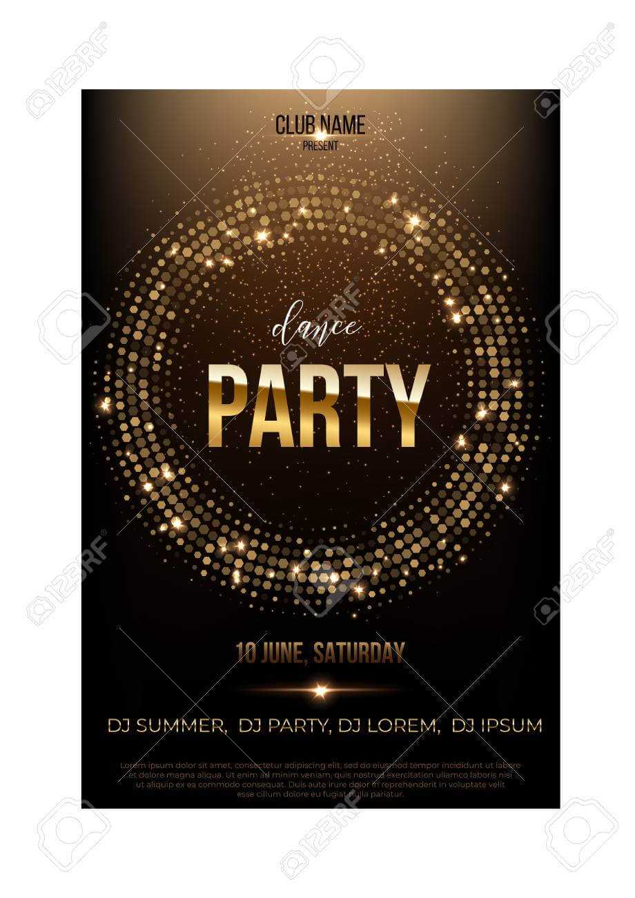 Dance Party Flyer Template. Golden Words, Spot Lights And Glitter.. Within Dance Flyer Template Word