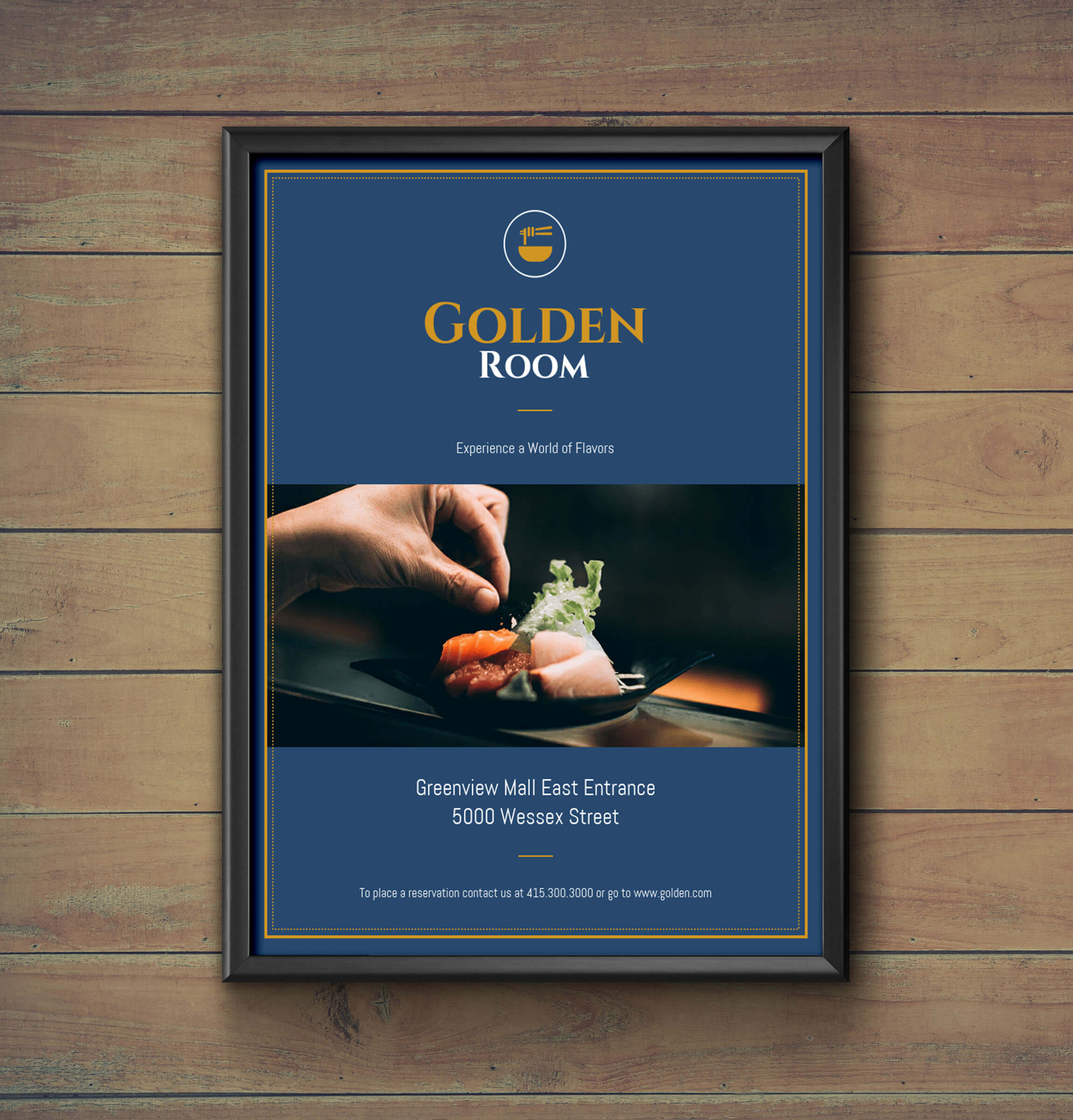 Dark Blue & Gold Fancy Restaurant Flyer Idea – Venngage Within Fancy Brochure Templates