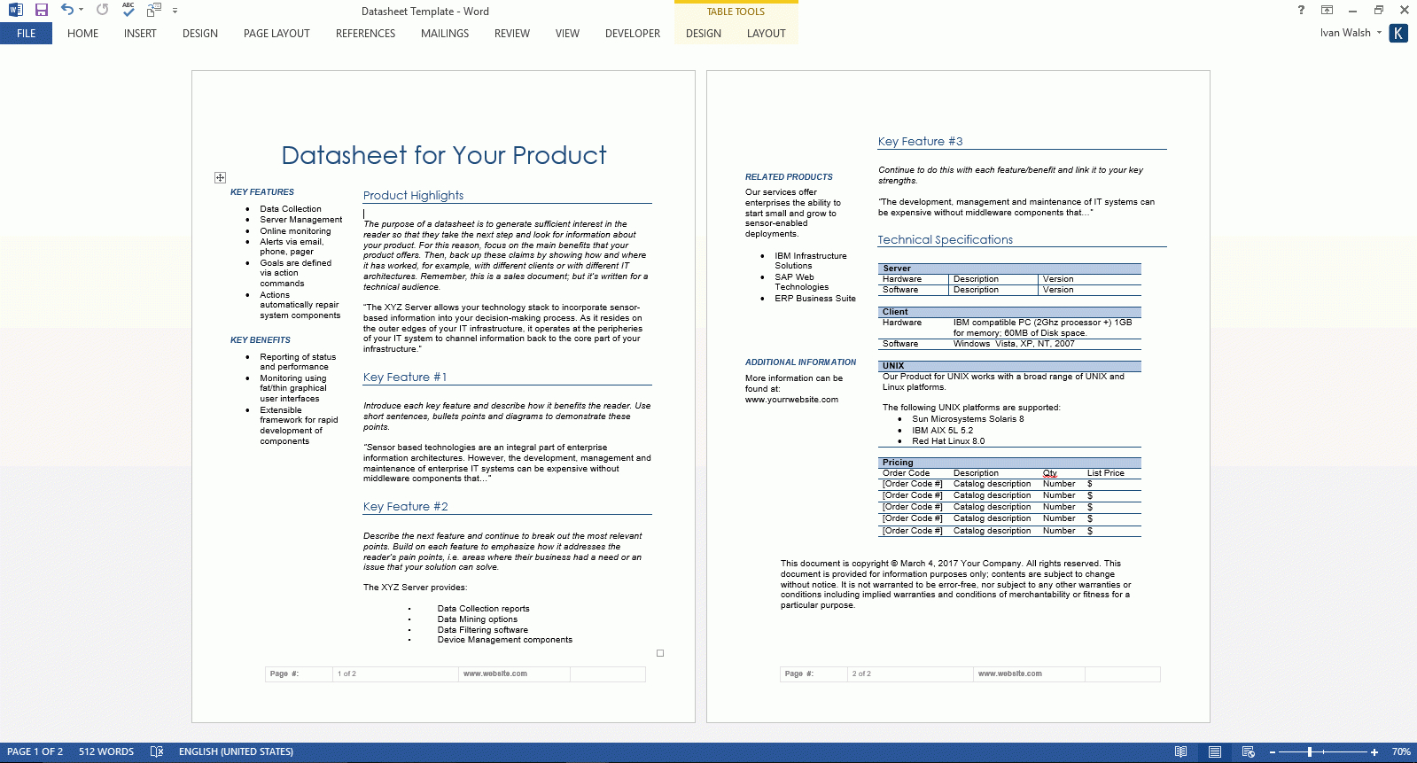 Datasheet Templates (2 X Ms Word) – Templates, Forms For Datasheet Template Word