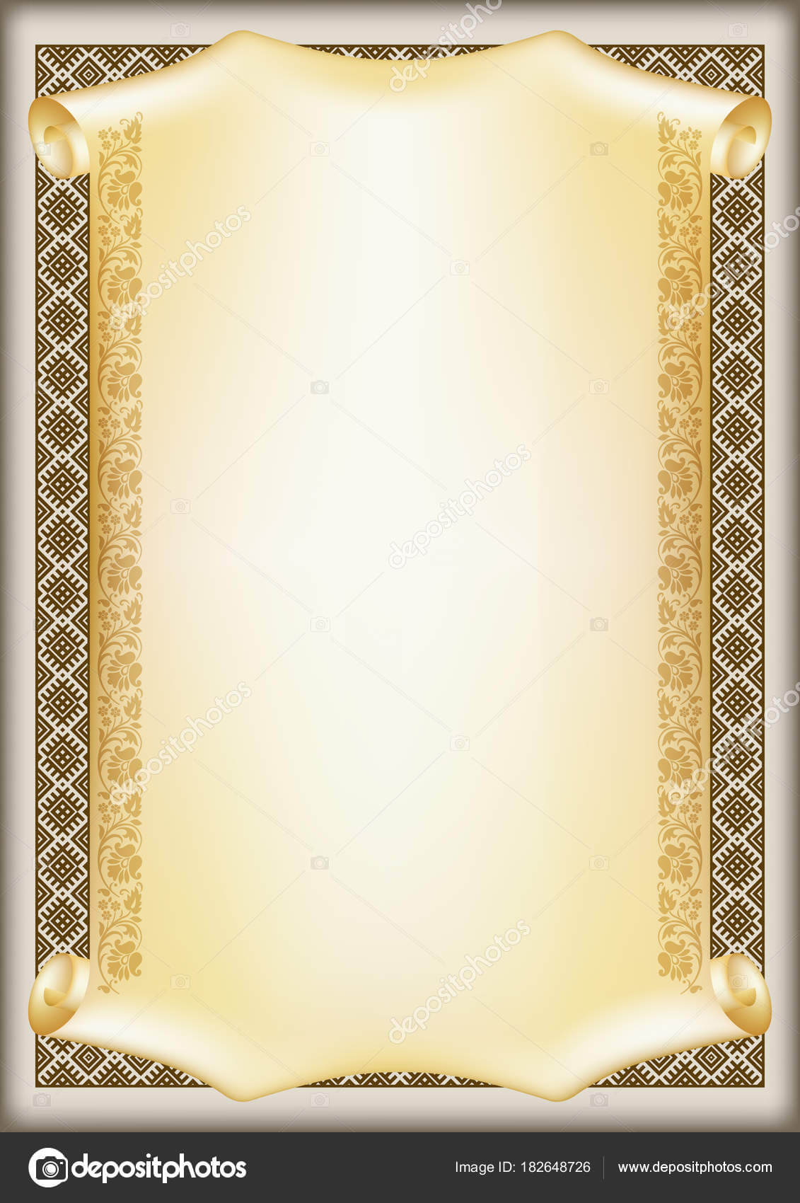Decorative Rectangular Framework Ethnic Slavic Ornament Within Certificate Scroll Template