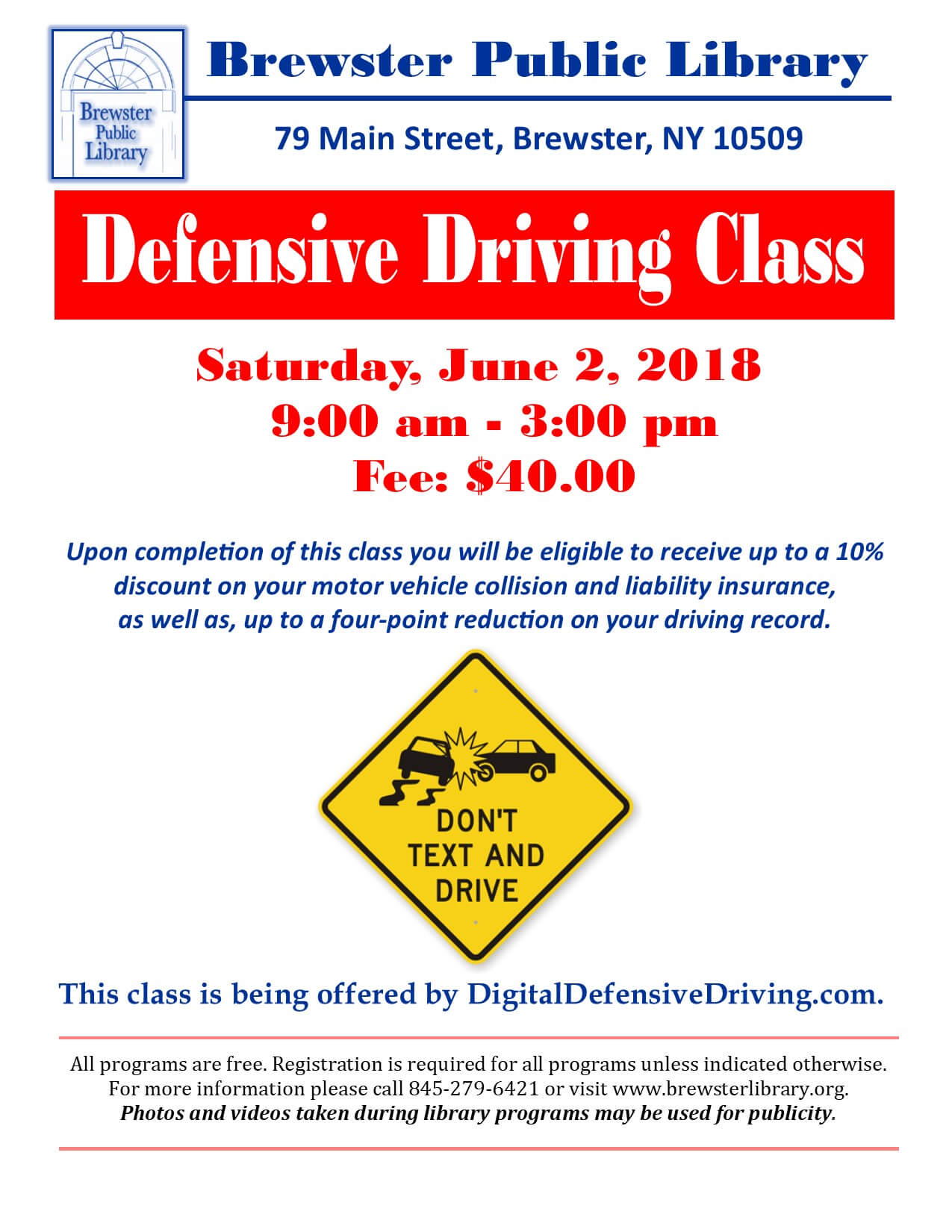 Defensive Driving Course At Brewster Library In Safe Driving Certificate Template