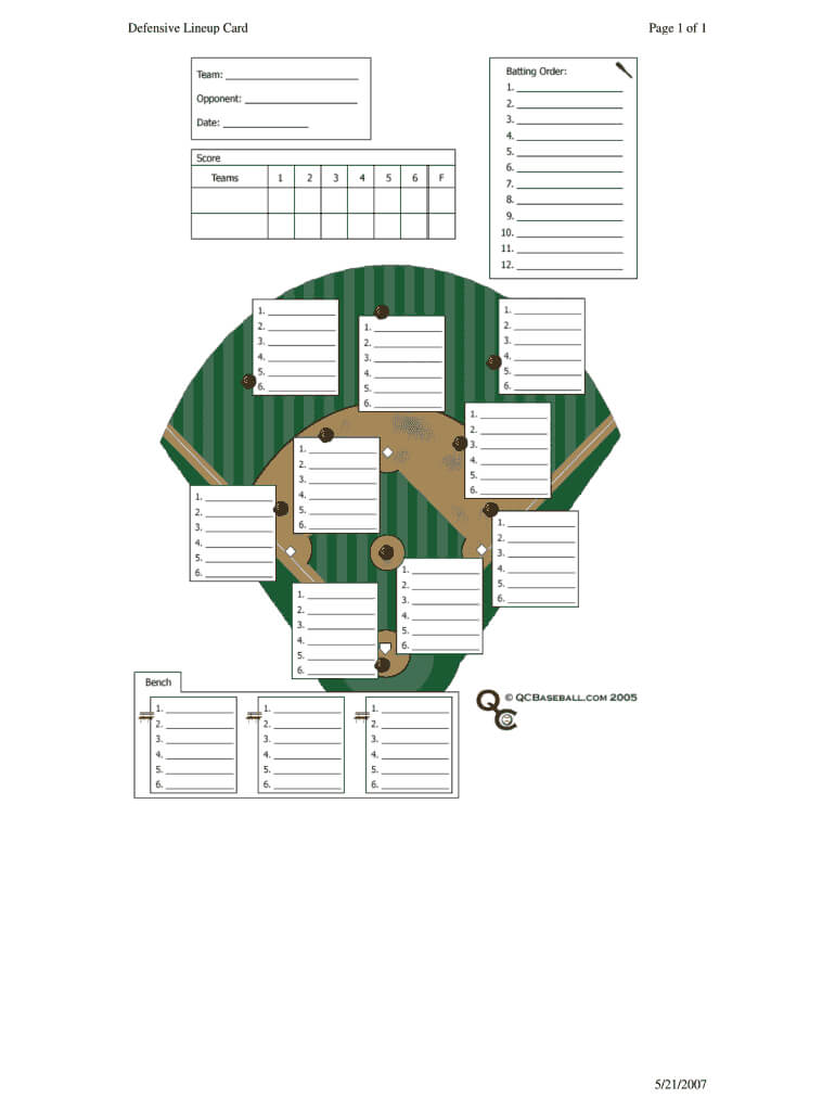 Defensive Lineup Card – Fill Online, Printable, Fillable Throughout Softball Lineup Card Template