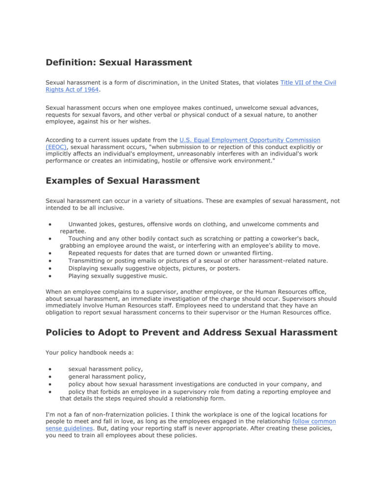 Definition: Sexual Harassment Pertaining To Sexual Harassment Investigation Report Template