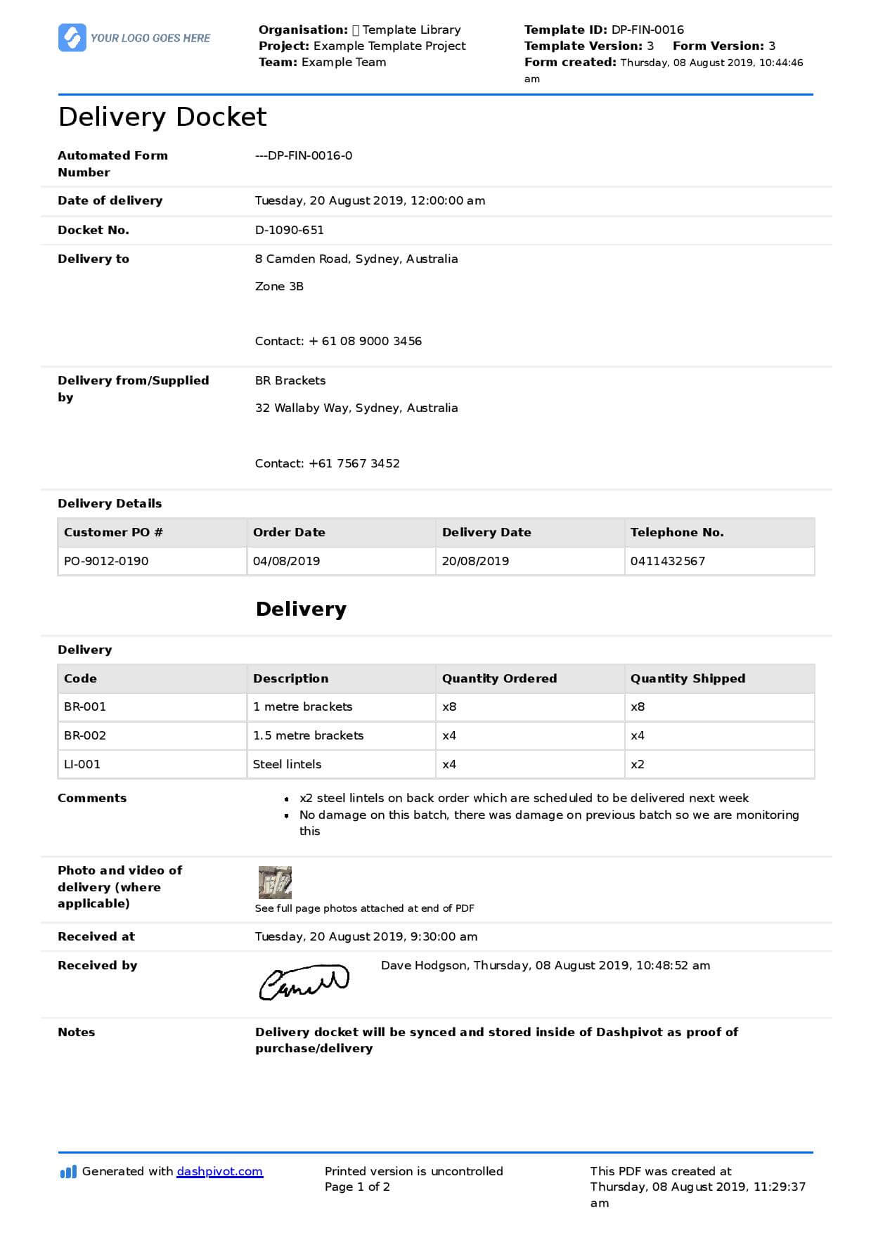 Delivery Docket Template [Better Than Word, Excel, Pdf For Proof Of Delivery Template Word