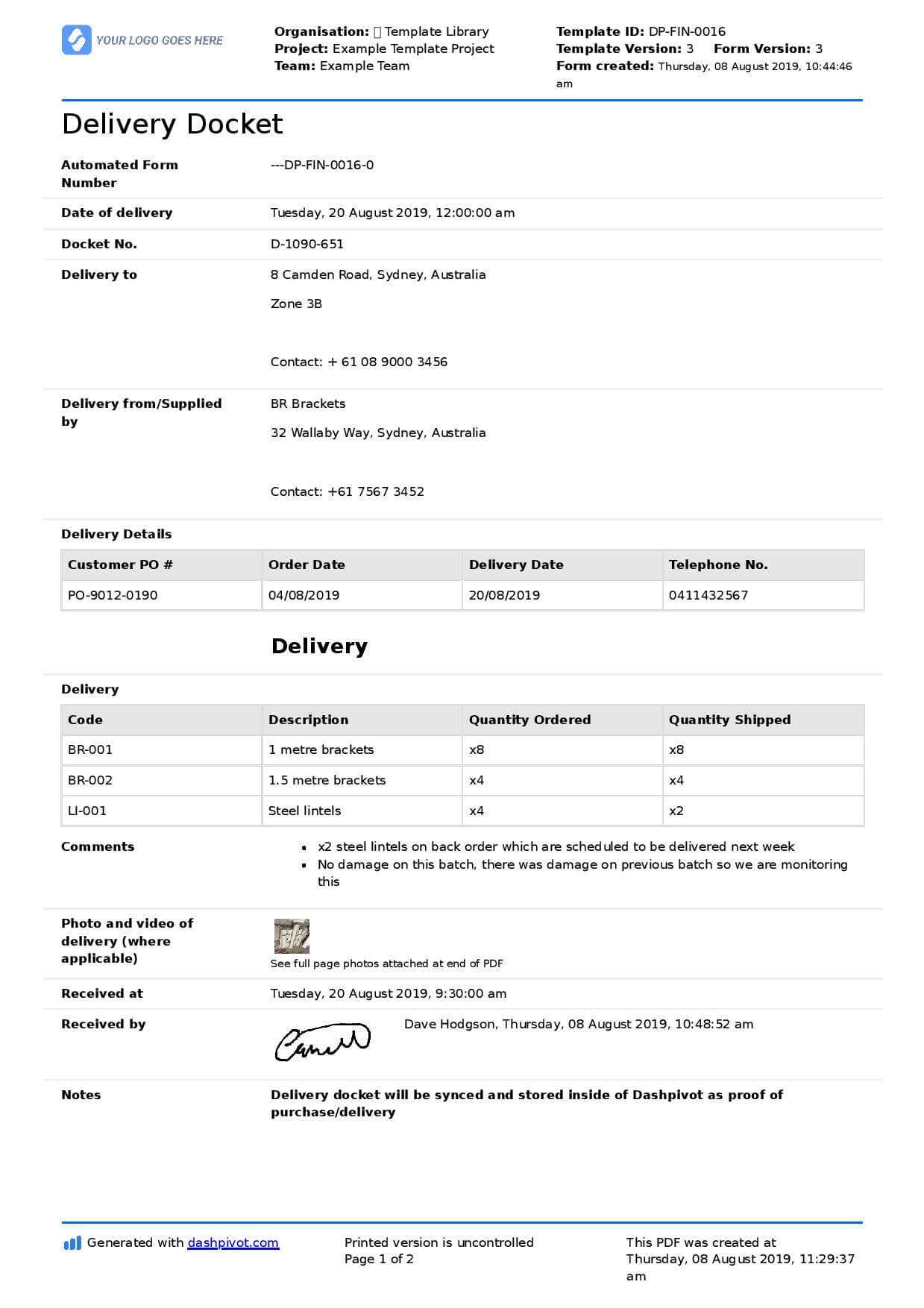 Delivery Docket Template [Better Than Word, Excel, Pdf For Proof Of Delivery Template Word