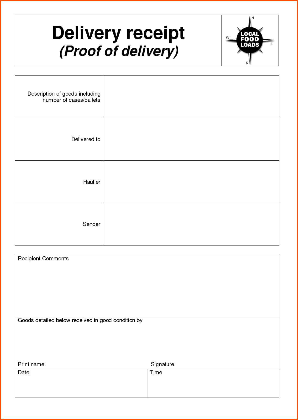 Delivery Document Receipt Template Sample As A Proof Of With Regard To Proof Of Delivery Template Word