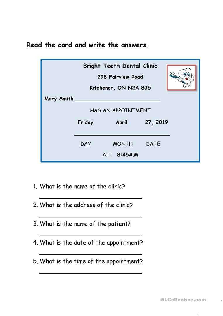 Dentist Appointment Card – English Esl Worksheets Regarding Dentist Appointment Card Template