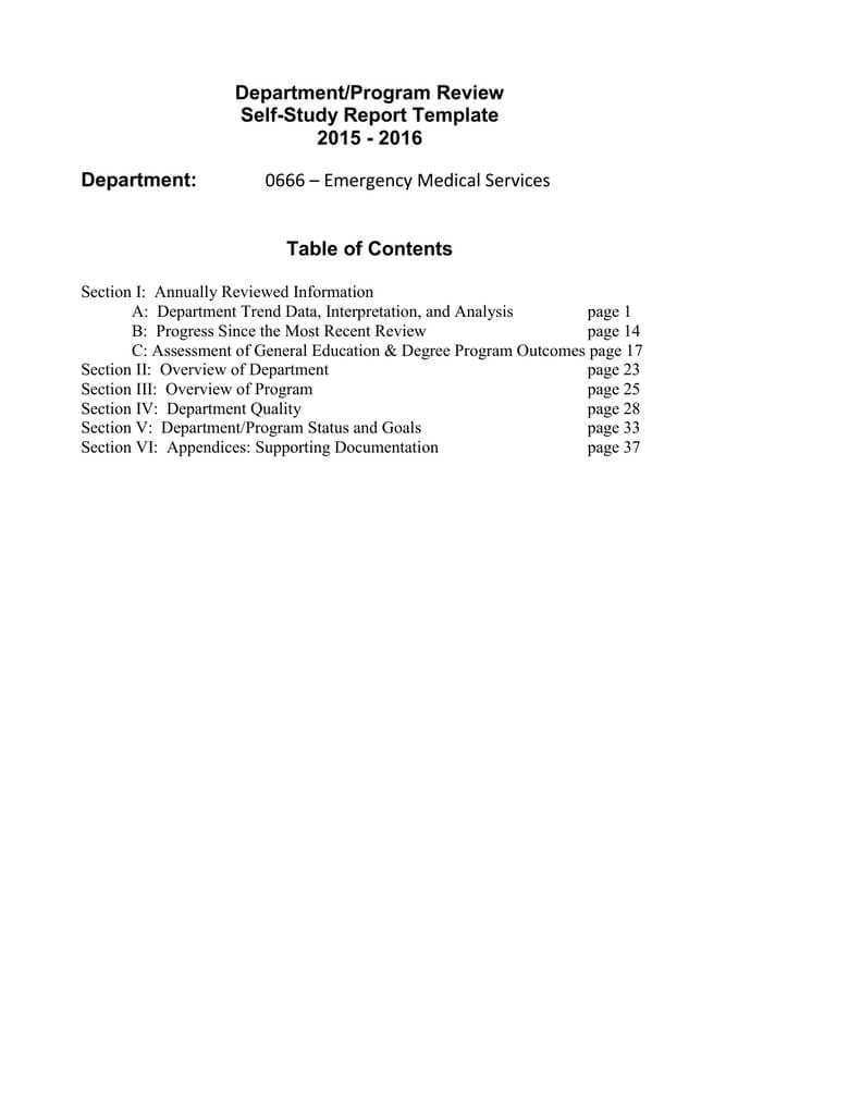 Department/program Review Self Study Report Template 2015 With Regard To Section 37 Report Template
