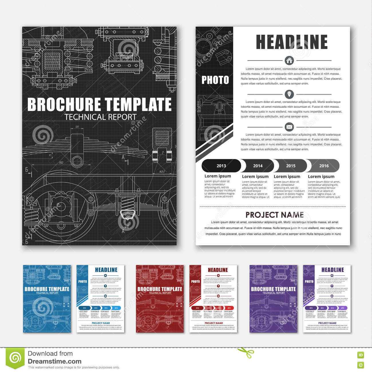 Design Brochures With Technical Drawings Stock Vector Pertaining To Engineering Brochure Templates