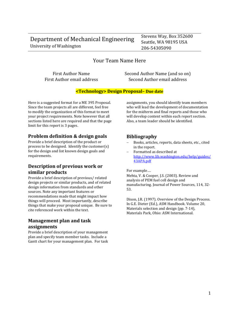 Design Report Template – University Of Washington With Regard To Project Analysis Report Template