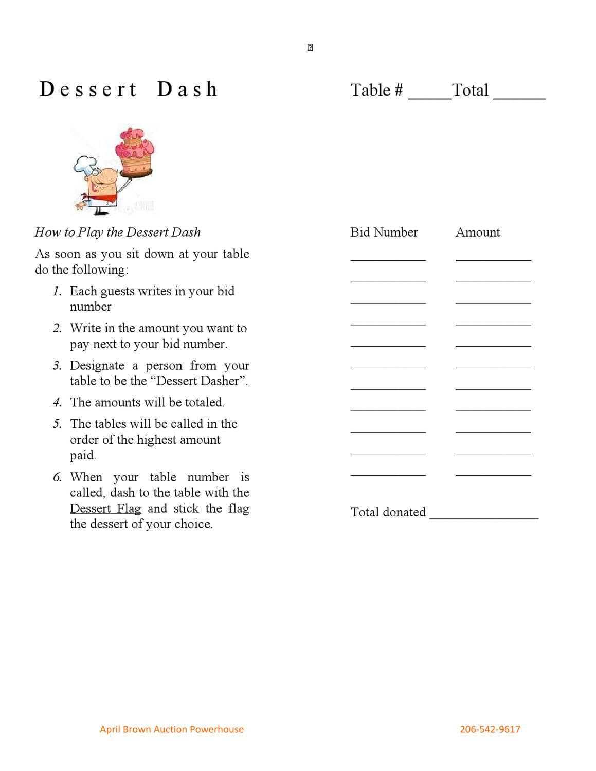 Dessert Dash Form | Auction, Going Once, Going Twicesold For Auction Bid Cards Template