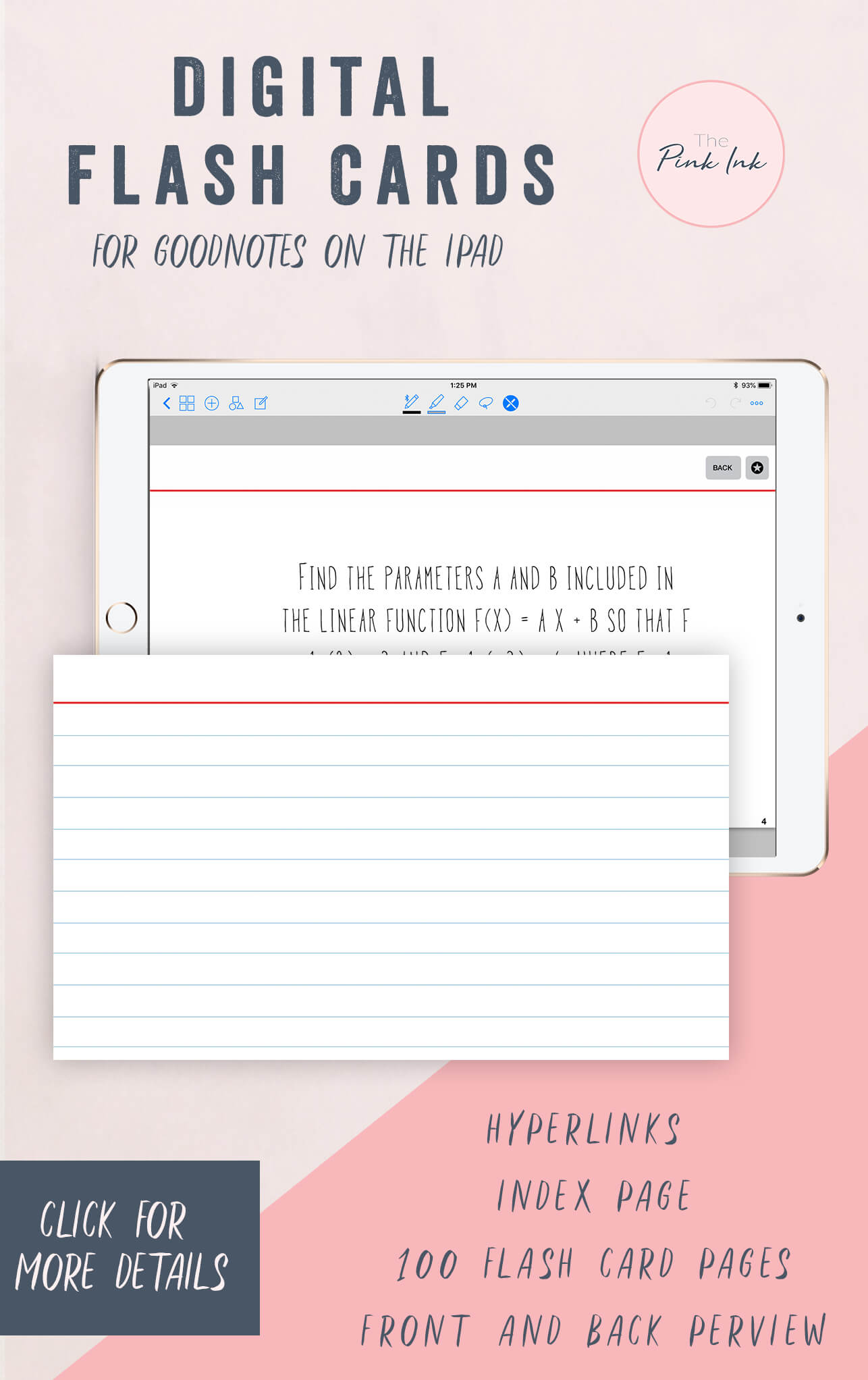 Digital Flash Cards, Hyperlinks, Flash Cards For Goodnotes With Regard To Index Card Template For Pages