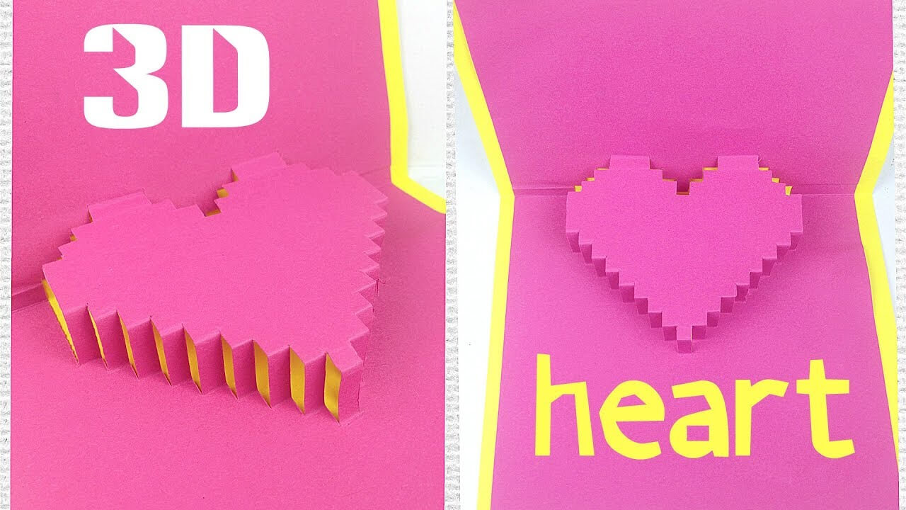 Diy 3D Heart Pop Up Card Tutorial Easy. Greeting Gift Card Love Design  Ideas For Boyfriend Inside Pixel Heart Pop Up Card Template