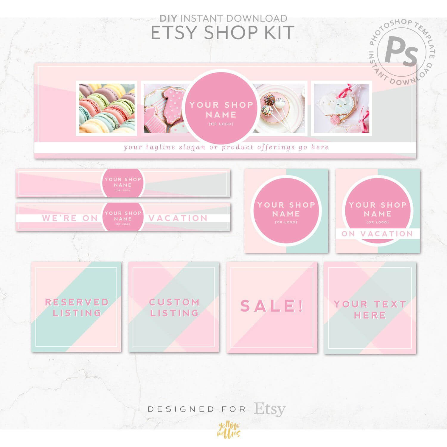 Diy Editable Etsy Shop Graphic Bundle Kit | Etsy Banner Inside Free Etsy Banner Template