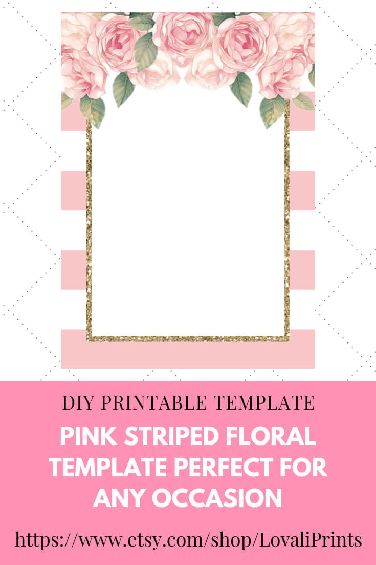 Do It Yourself (Diy) Pink Printable Striped/stripes Floral Regarding Blank Bridal Shower Invitations Templates