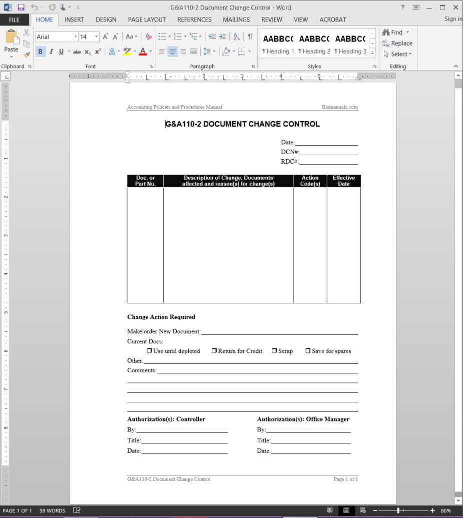 Document Change Control Report Template | G&a110 2 For Training Documentation Template Word