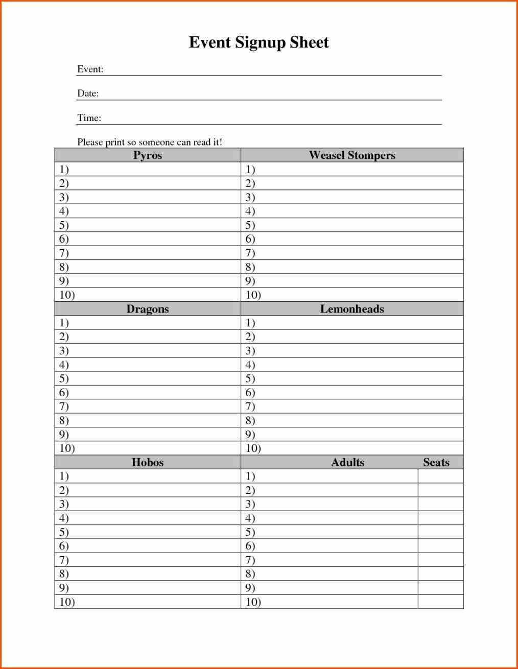 Documents Download! Premium Making Sign Up Sheet Template Pertaining To Potluck Signup Sheet Template Word