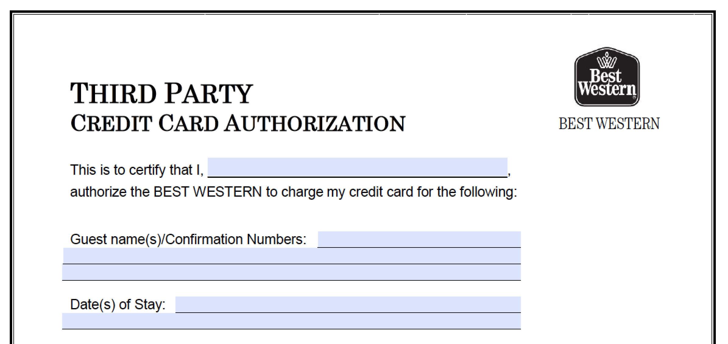 Download Best Western Credit Card Authorization Form Pertaining To Hotel Credit Card Authorization Form Template