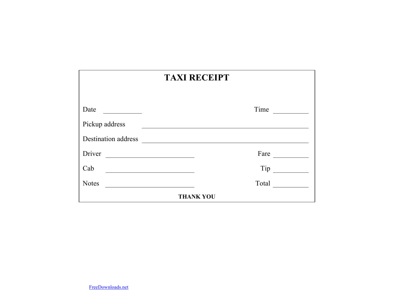 Download Blank Printable Taxi/cab Receipt Template | Excel with regard to Blank Taxi Receipt Template