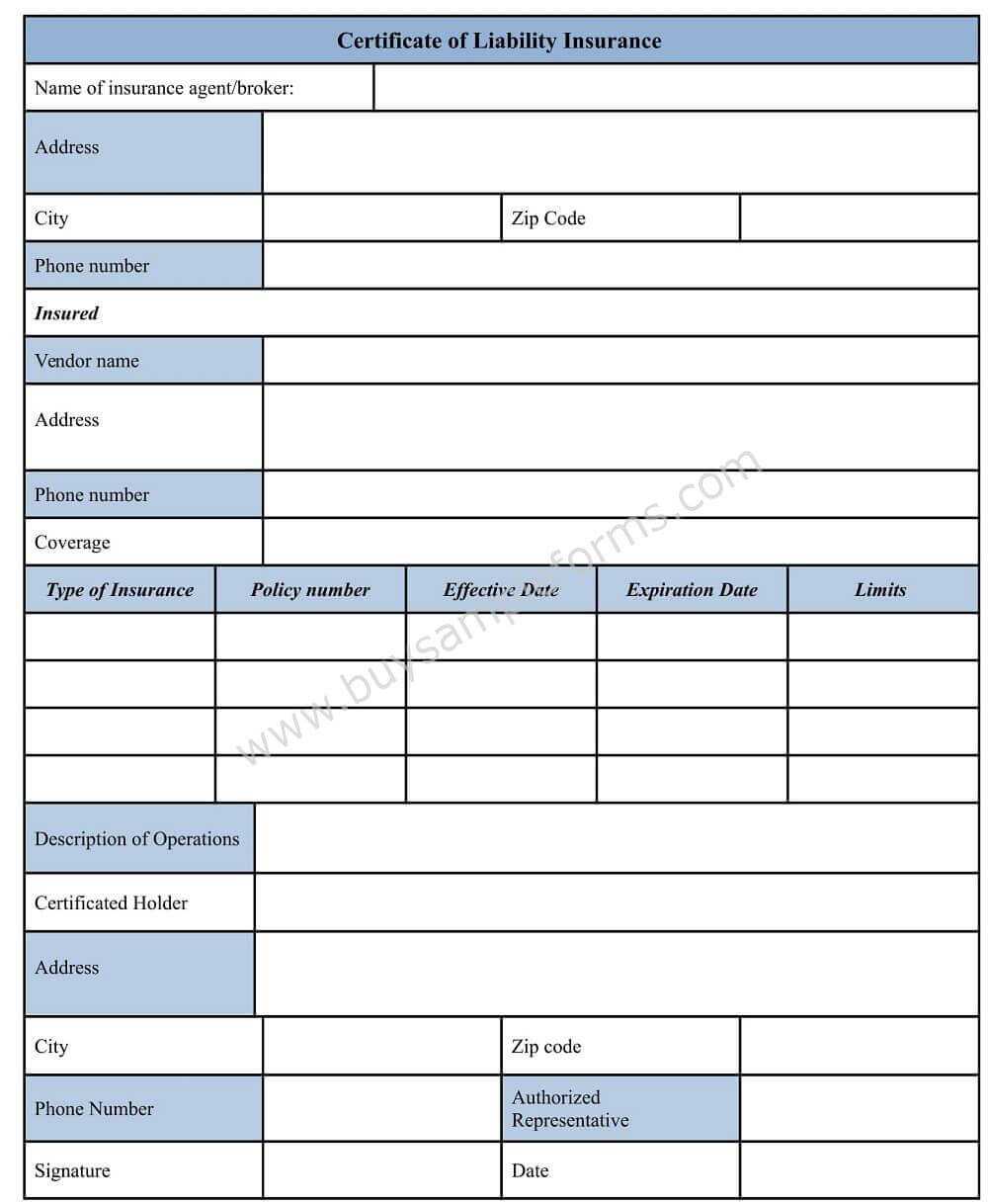 Download Certificate Of Liability Insurance Form Template Pertaining To Certificate Of Insurance Template