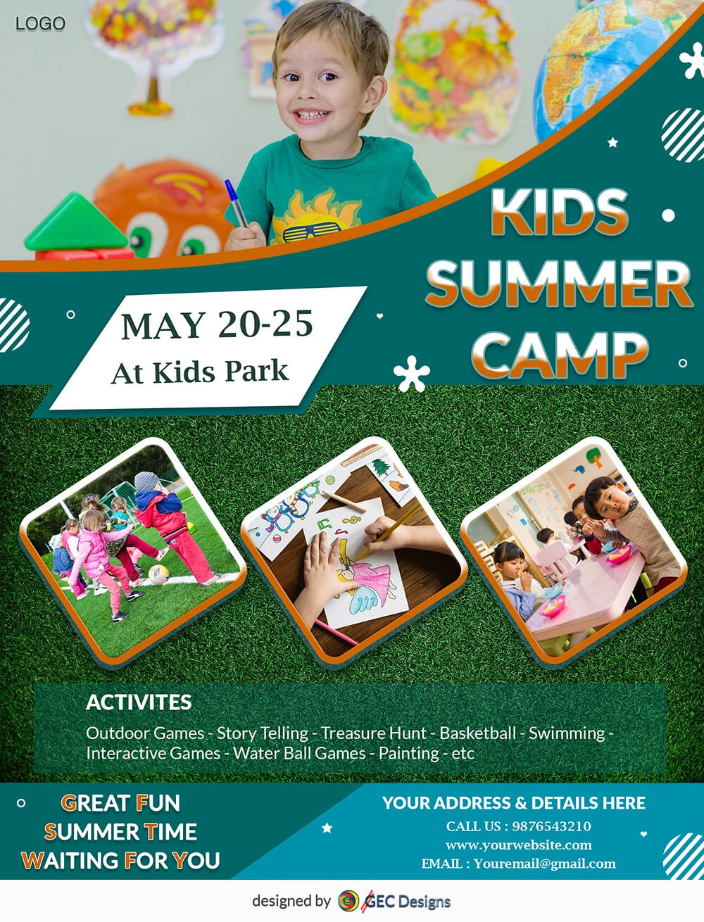 Download Free Great Fun Kids Summer Camp Flyer Design Templates With Summer Camp Brochure Template Free Download