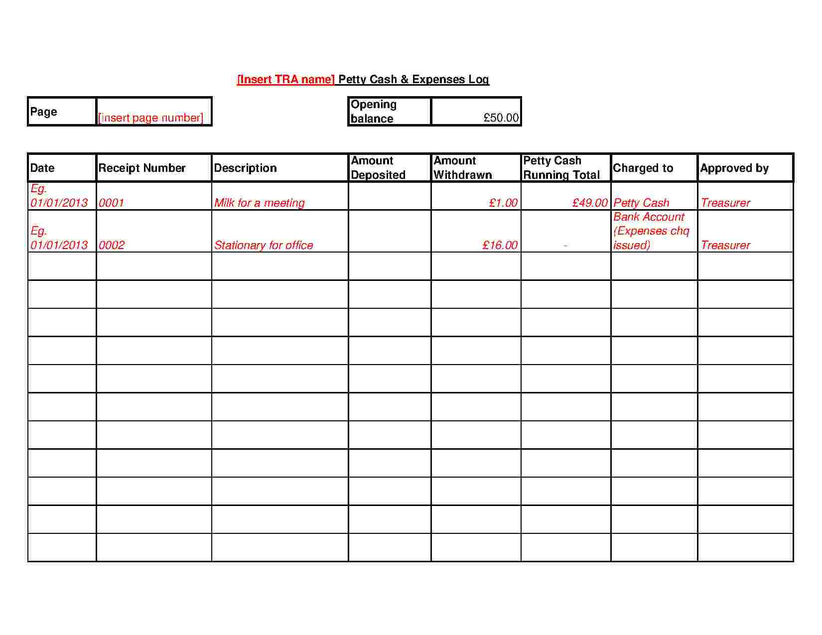 Download Petty Cash Log Style 638 Template For Free At With Petty Cash Expense Report Template