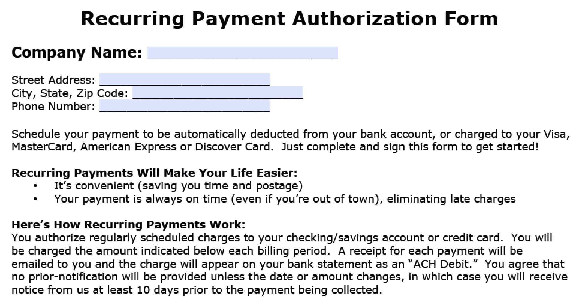 Download Recurring Payment Authorization Form Template For Credit Card Billing Authorization Form Template