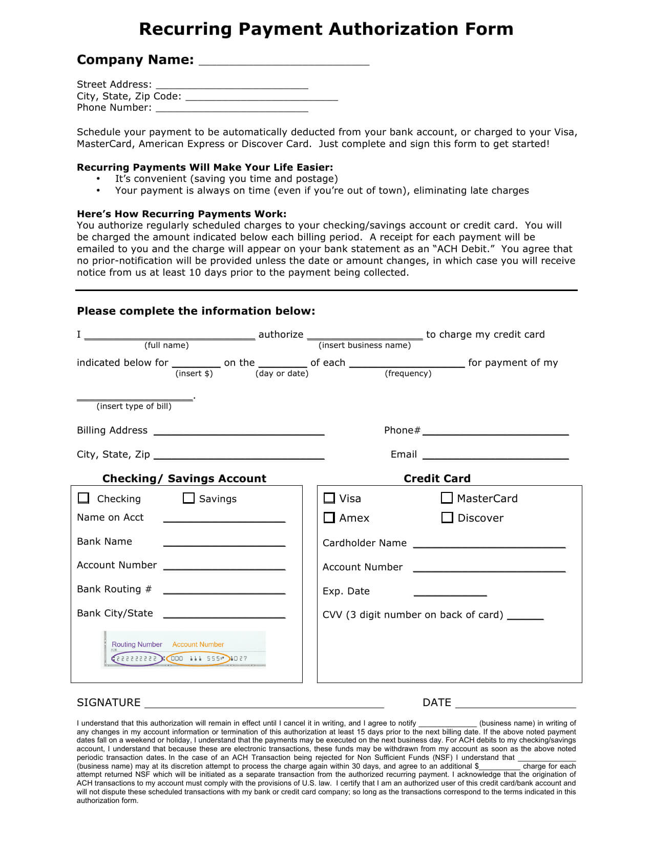 Download Recurring Payment Authorization Form Template With Credit Card Billing Authorization Form Template