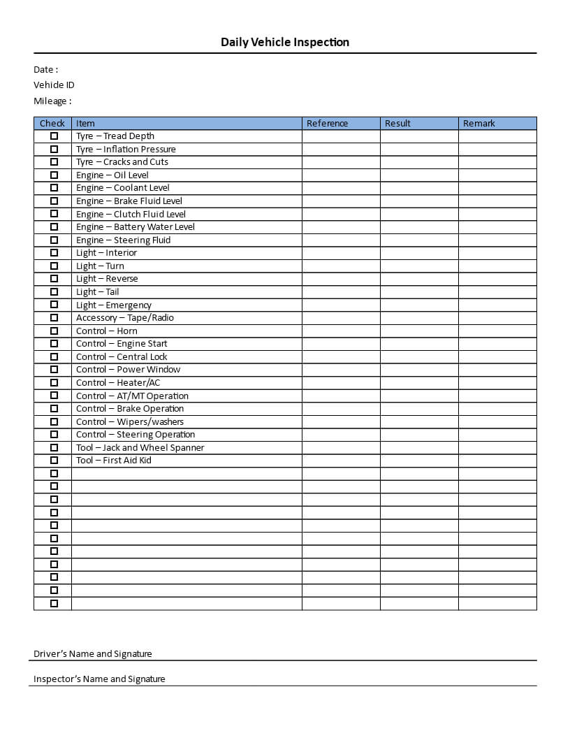 Download This Daily Vehicle Inspection Checklist Template To Within Daily Inspection Report Template