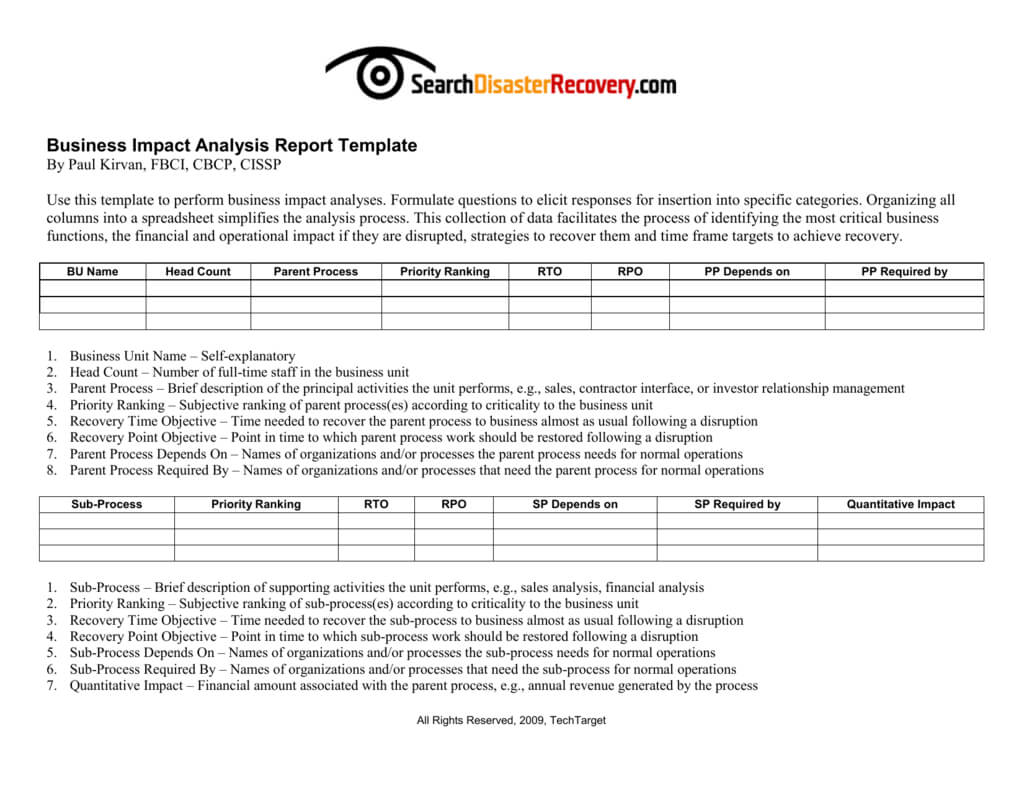 Downloadable Business Impact Analysis Template For Business Analyst Report Template
