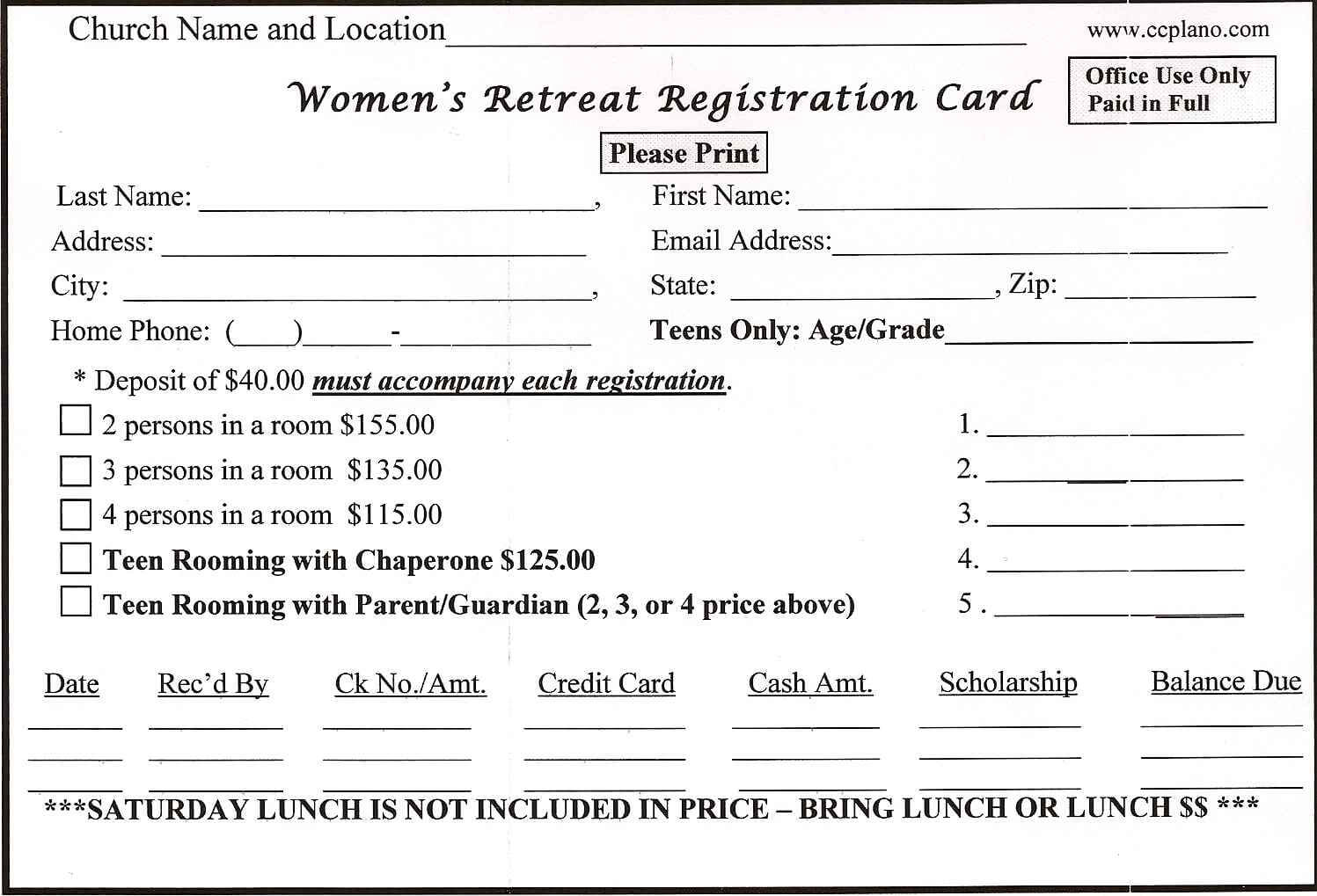 Downloadable Forms – Retreat In A Bag With Regard To Seminar Registration Form Template Word