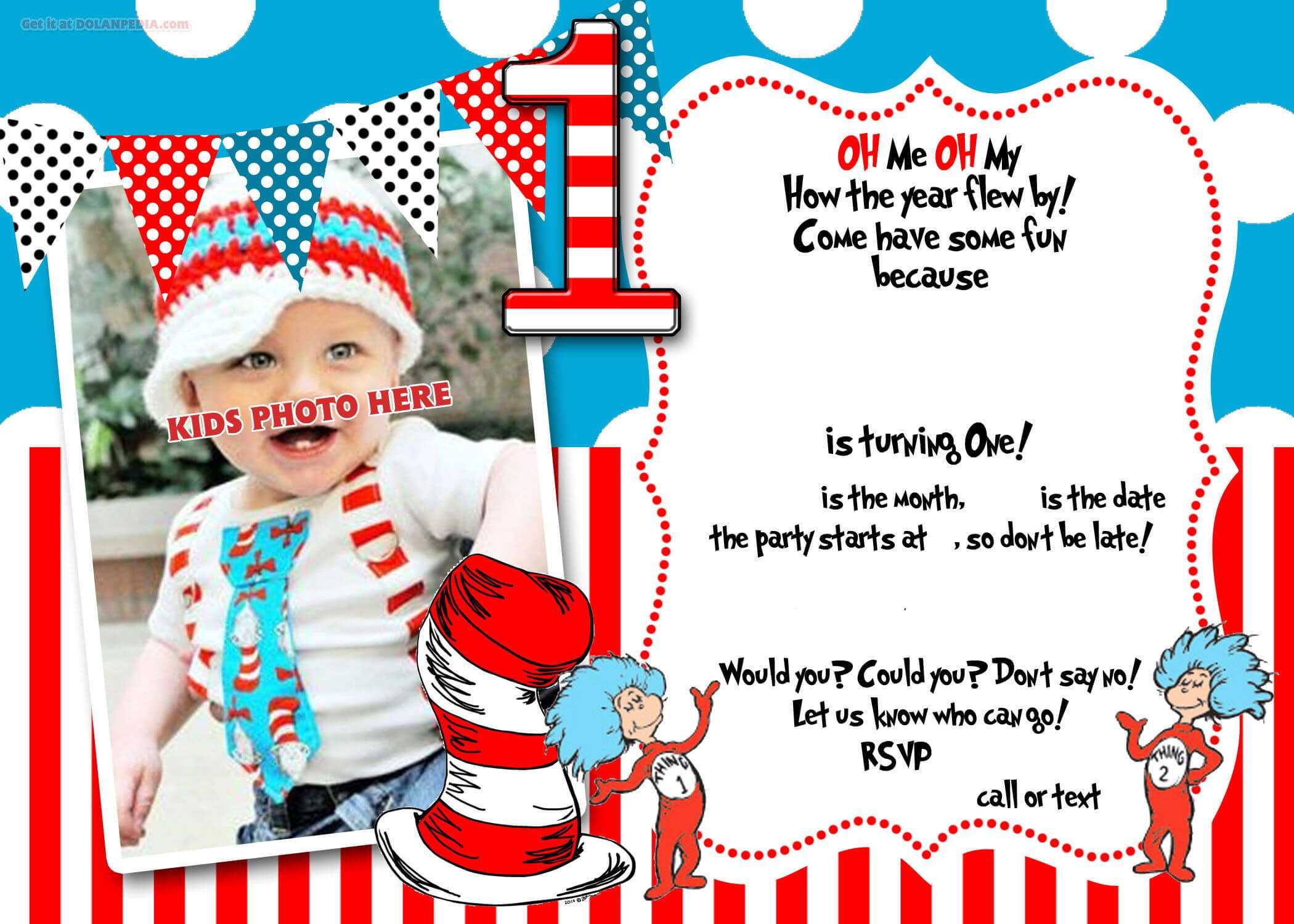 Dr.seuss 1St Birthday Invitation Template  | Party Ideas For Dr Seuss Birthday Card Template