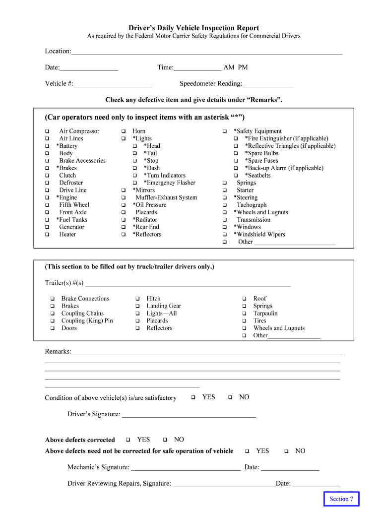 Drivers Daily Inspection Report – Fill Online, Printable Pertaining To Daily Inspection Report Template