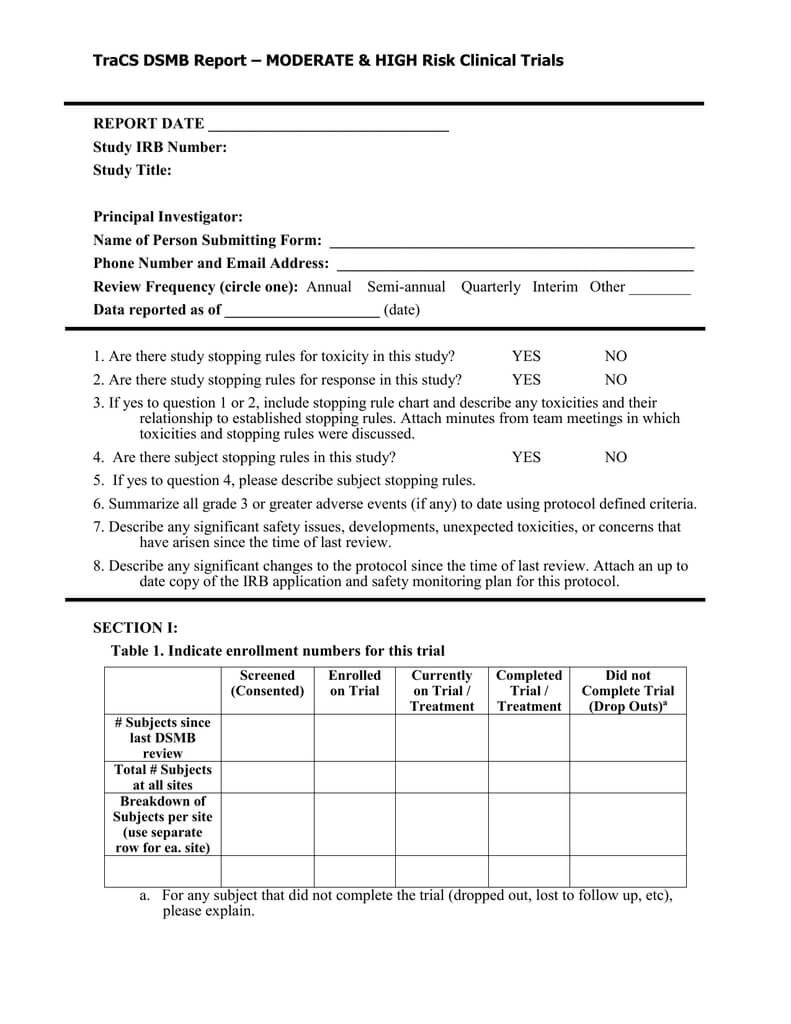 Dsmb Report Form Template Inside Trial Report Template