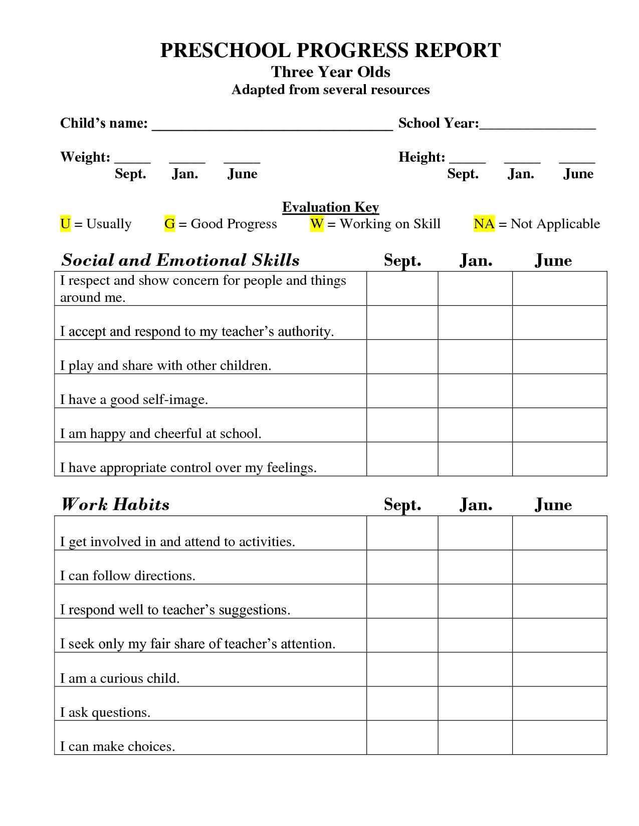 ✓ Preschool Report Card Template Pdf Example #1666 | Visions4 Throughout Report Card Template Pdf