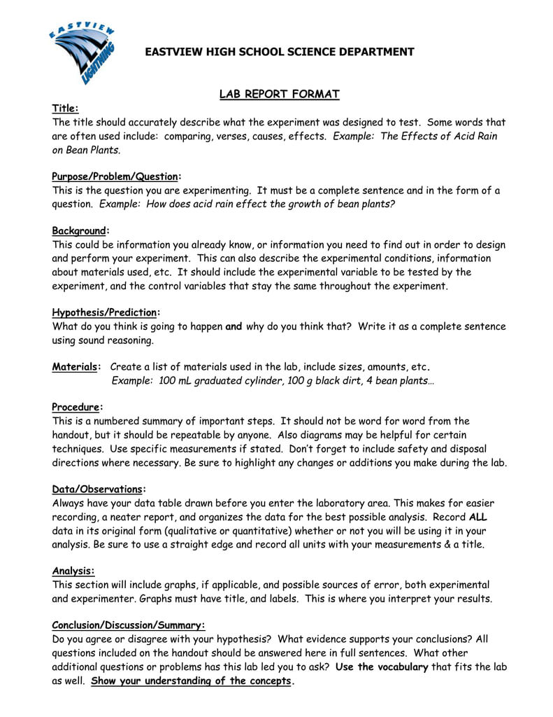 Eastview High School Science Department Lab Report Format Regarding Science Lab Report Template