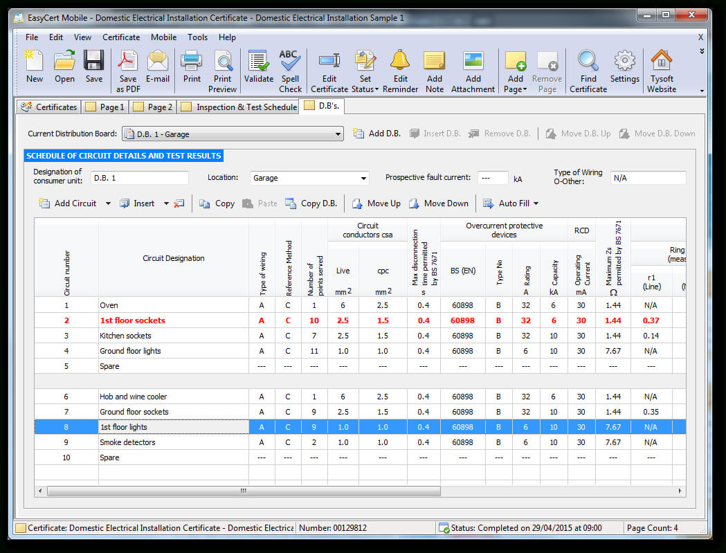 Easycert Electrical Software, Test & Inspection, Electrical In Minor Electrical Installation Works Certificate Template