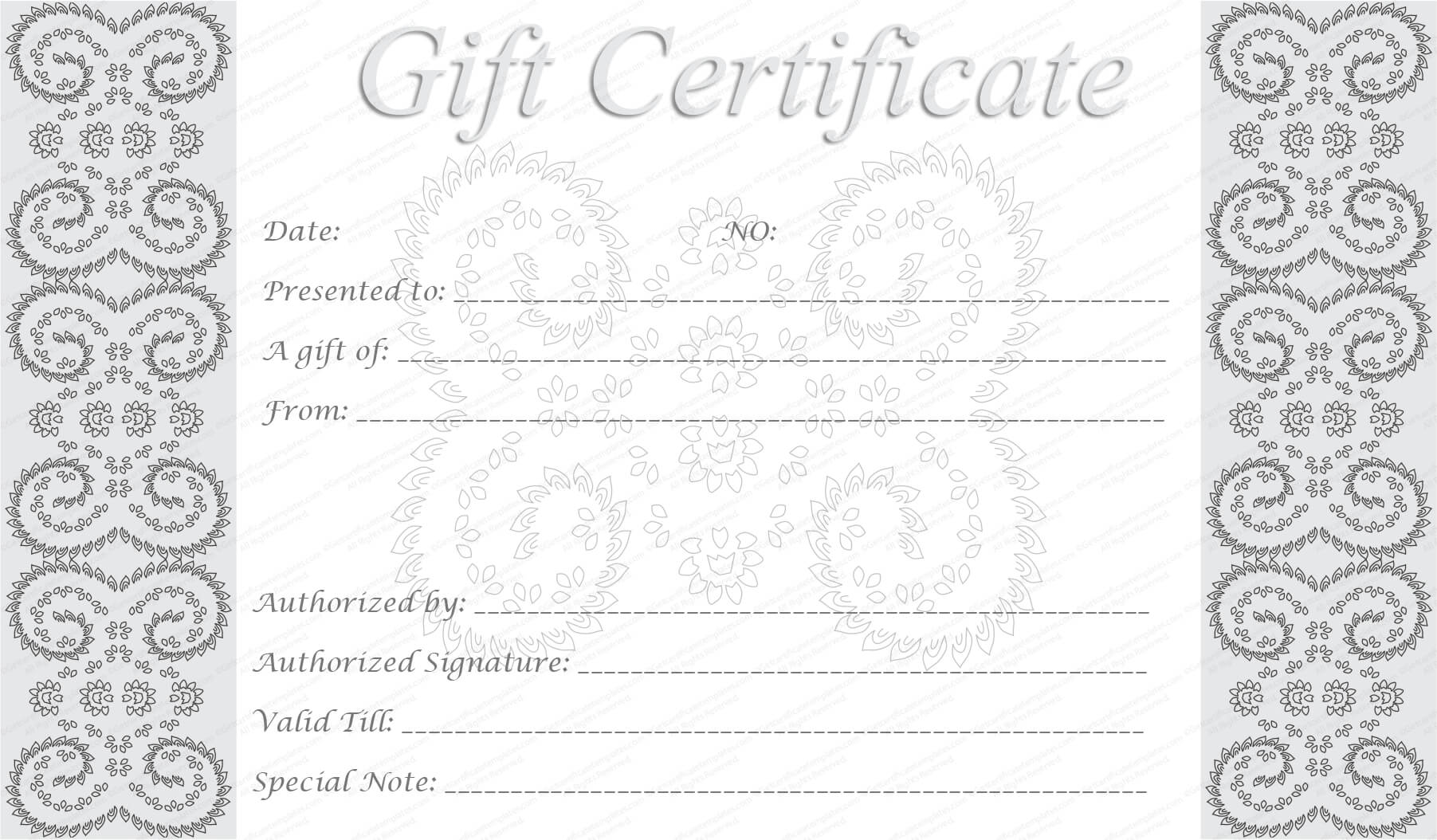 Editable And Printable Silver Swirls Gift Certificate Template In Graduation Gift Certificate Template Free