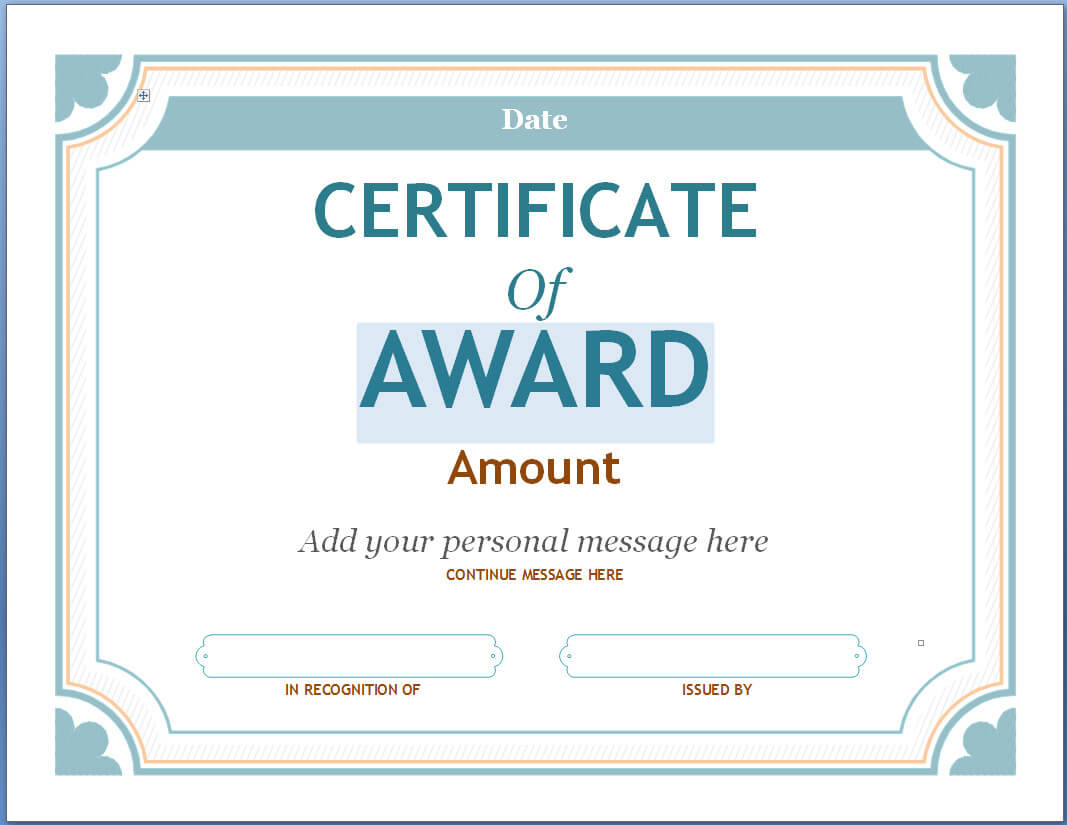 Editable Award Certificate Template In Word #1476 Throughout Blank Certificate Of Achievement Template
