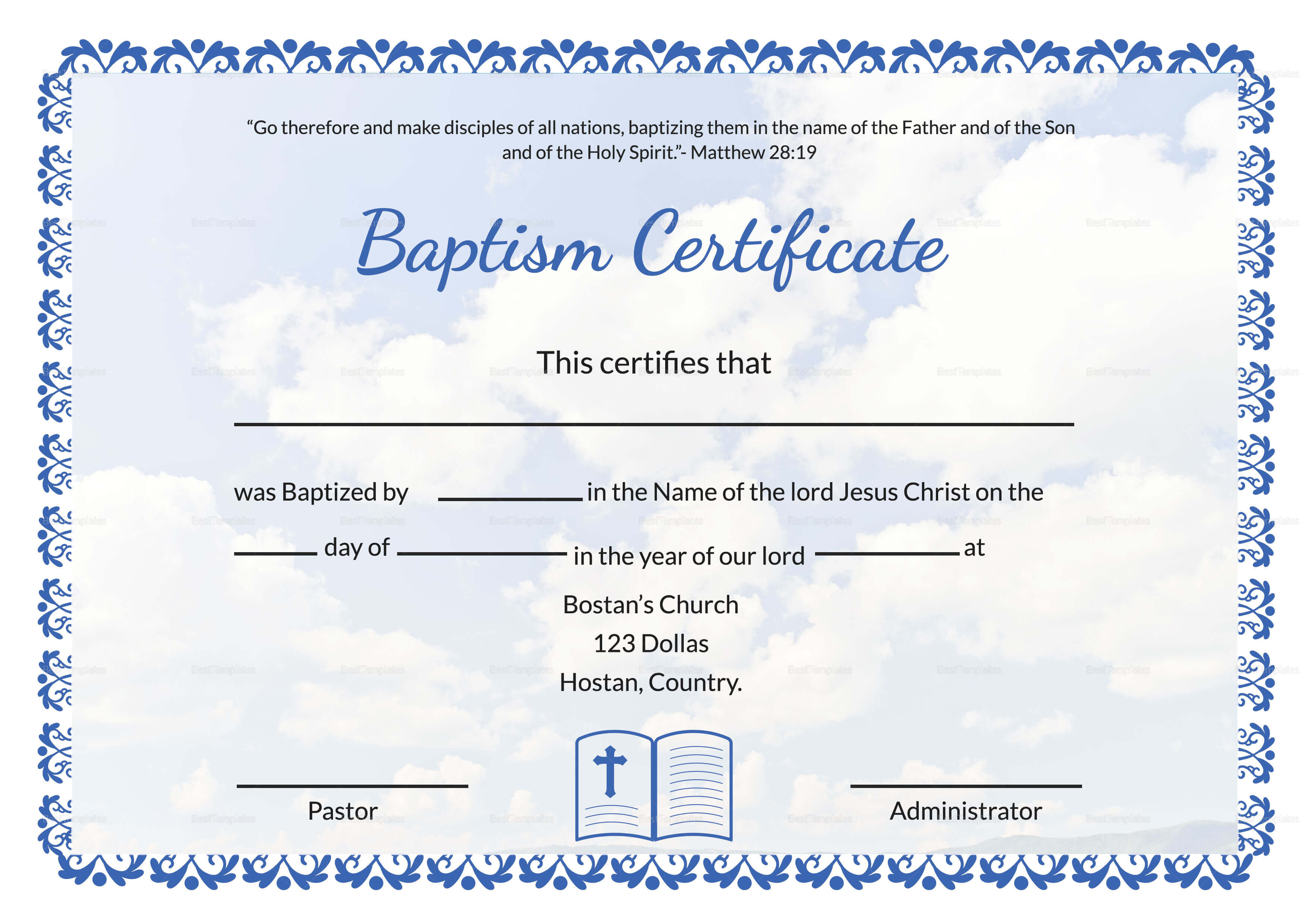Editable Baptism Certificate Template In Adobe Photoshop In Baptism Certificate Template Word