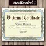 Editable Baptism Certificate Template – Pdf Adobe Reader Editable File –  Printable Certificate Template – Instant Download With Christian Baptism Certificate Template