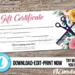 Editable Custom Hair Salon Gift Certificate Template , Printable Hair  Stylist Gift Voucher, Gift Card, Instant Download Templett, Flower Regarding Salon Gift Certificate Template