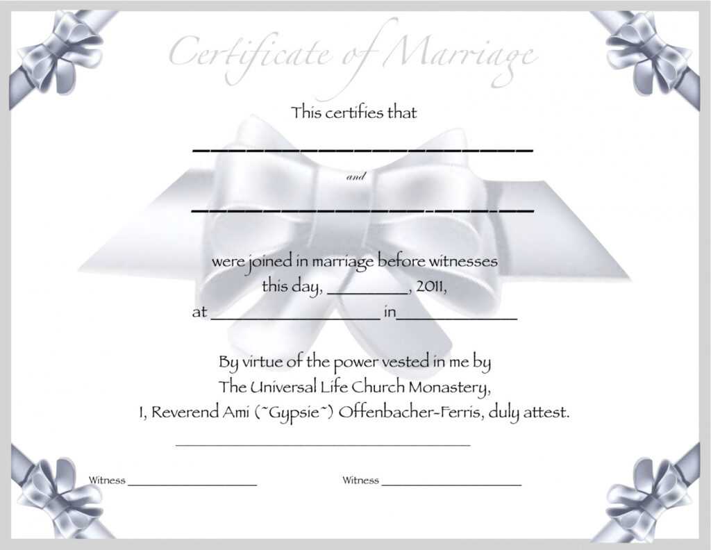 Editable Free Blank Marriage Certificate Template for Blank Marriage