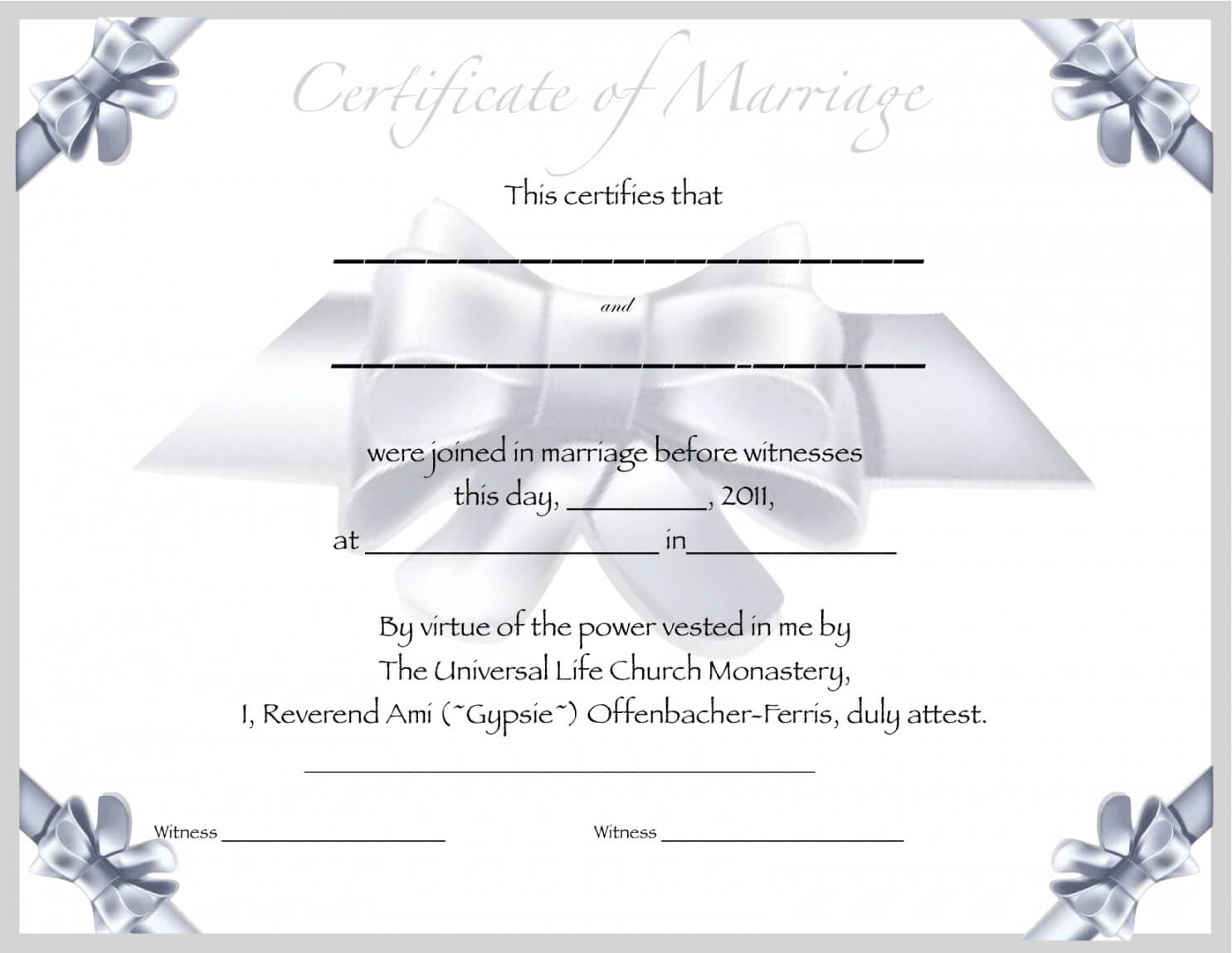 Editable Free Blank Marriage Certificate Template For Blank Marriage Certificate Template