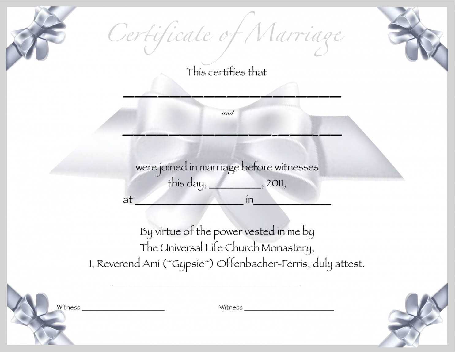 Editable Free Blank Marriage Certificate Template For Blank Marriage Certificate Template