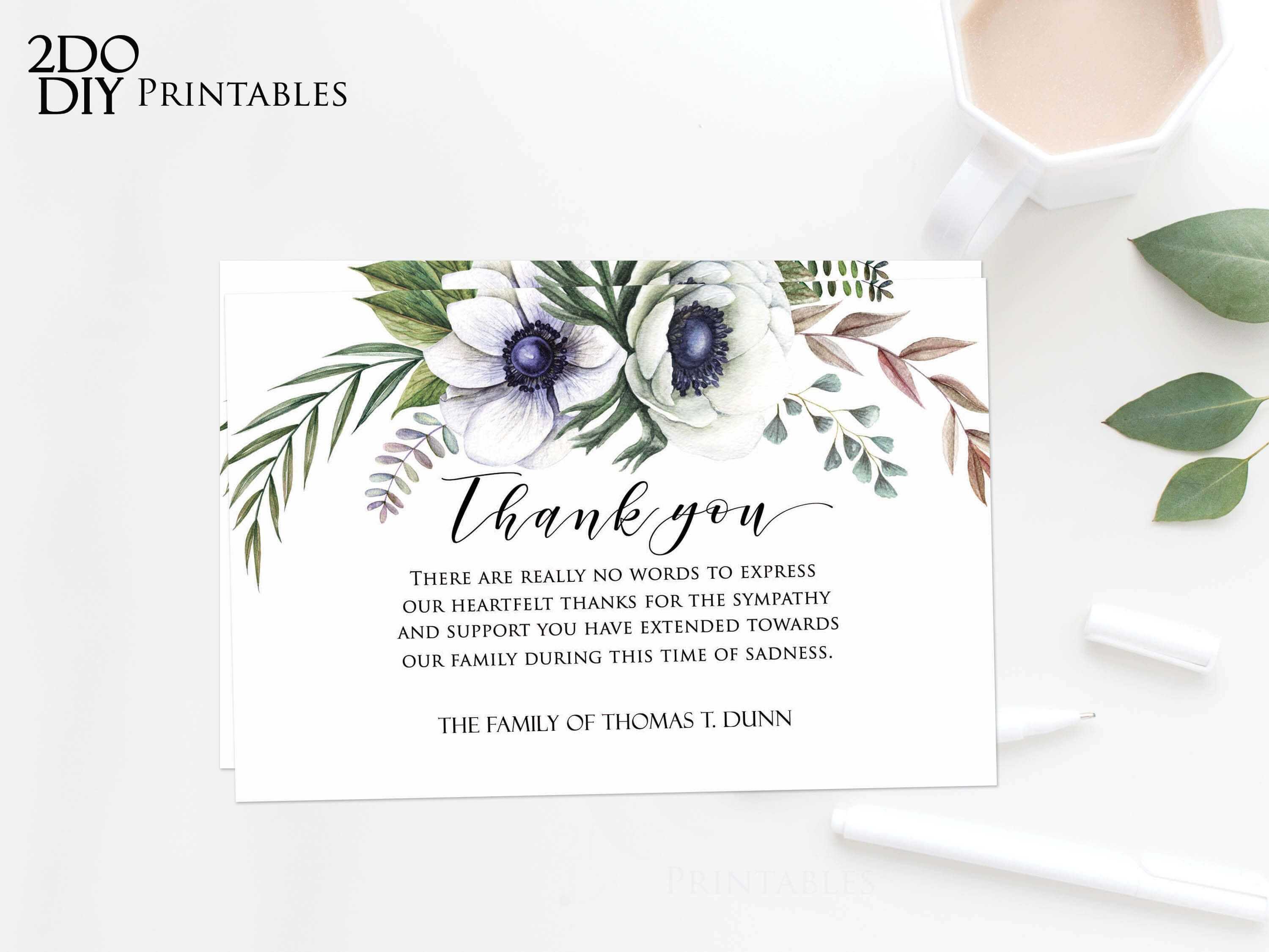 Editable Funeral Thank You Card | Memorial Editable Template Throughout Sympathy Thank You Card Template